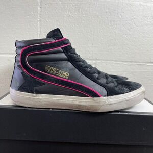 Golden Goose Slide High Top Black Pink Fluorescent Sneakers Men's 43 EU/10 US
